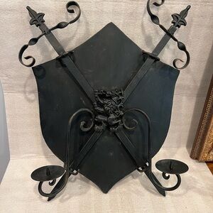 Black Wrought Iron Wall Sconce Shield